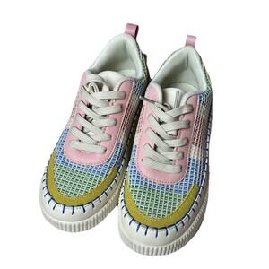 Nicole Miller New York Mixed Media Brita Platform Patch Sneaker Shoes NEW 7.5‎